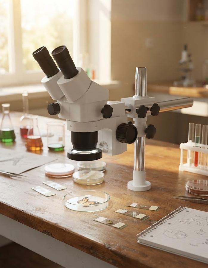 Omano OM2300S-GX4 Zoom Stereo Microscope, Single-Arm Boom Stand